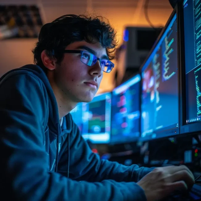 new-rules-for-product-development-ai A person looking at a computer screen