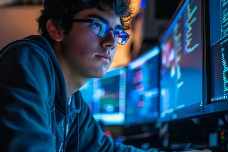 A person looking at a computer screen