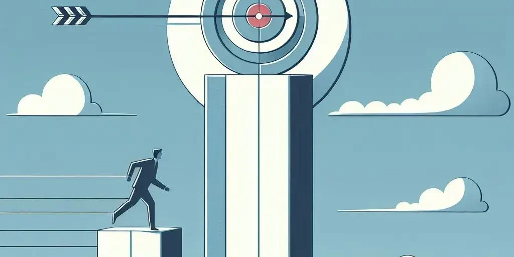 Person stepping towards a large target with an arrow hitting the center.